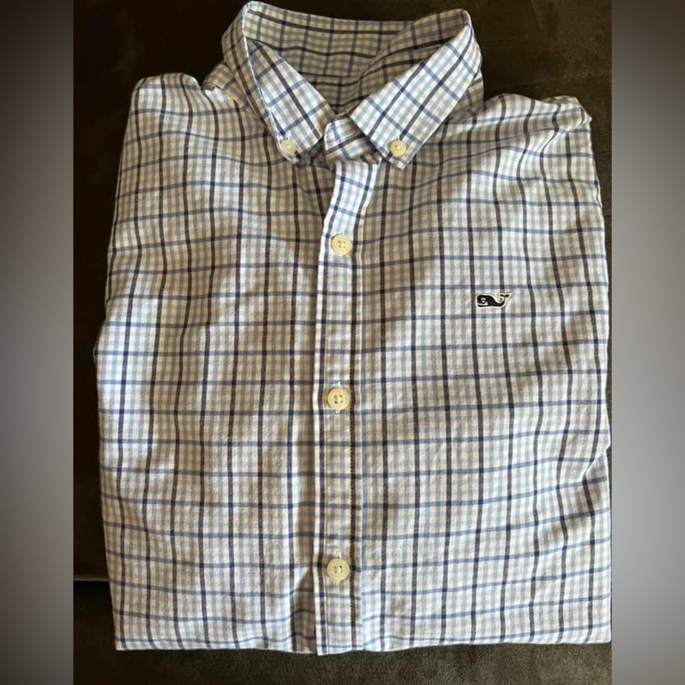 Size 16 in boys; long sleeve VV whale button up